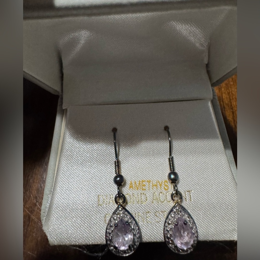 Amethyst Earrings with Diamond Accent Vintage